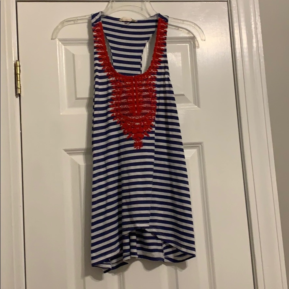 Blue and white tank